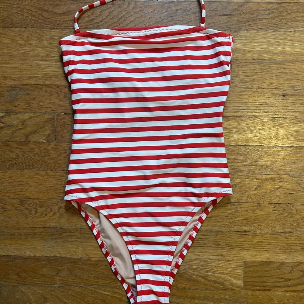 J. Crew Red and White Striped One Piece Swimsuit